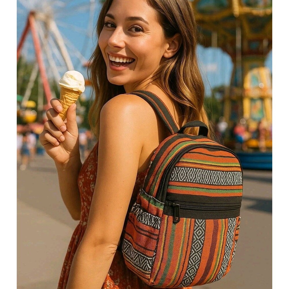 Tribal Geometric Hippie Backpack Jacquard Travel Bag Lightweight Nepal Cotton